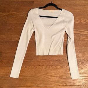 La Hearts White Ribbed Long Sleeve Top